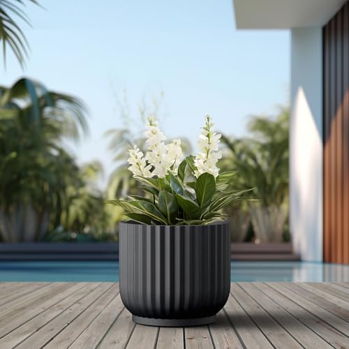 Kante Black Concrete Planter 16.7" Dia All-Weather Round Large Pot - Image 5