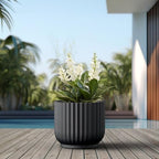 Kante Black Concrete Planter 16.7" Dia All-Weather Round Large Pot - Image 5
