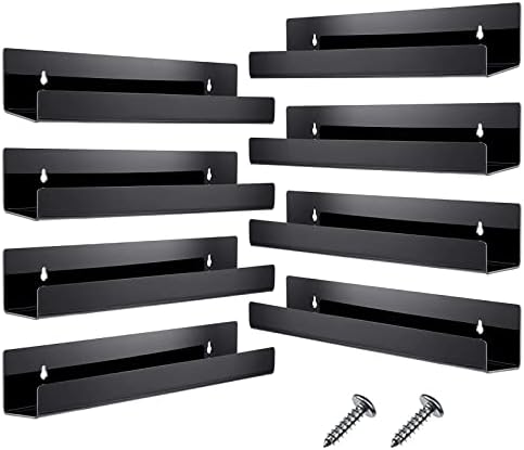 Blulu 8 Packs 14 Inch Acrylic Floating Shelf Wall Mounted Invisible Acrylic Shelf Ledge Floating Bookshelf for Living Room Office Bedroom Bathroom Kitchen Decoration Space Save (Black) by Blulu