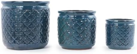 9 Inch Ceramic Planters, Set of 3, 15/12/9 Inch, Navy Blue Geometric - Image 2