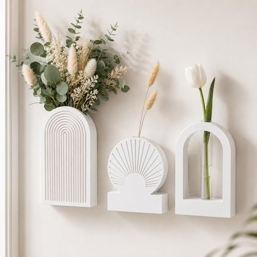 TBWIND White Wooden Wall Vases Set of 3, Wall Planters with Glass Tube Kit by TBWIND