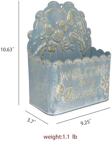 Decorative Hanging Wall Basket Shabby Chic Wall Planter for Indoor Planters Decor Blue Wall Planter Holder Metal Hanging Planter Wall Mounted Planter for Farmhouse Garden Wall Decor - Image 2