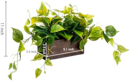 MyGift Artificial Pothos Plant in Burnt Brown Wood Rectangular Planter - Image 6