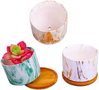 4 pcs 4 Inches Ceramic Marbleizing Style Succulent Planters with Bamboo Trays (Colorful) - Image 2