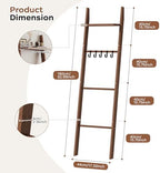 63" Bamboo Blanket Ladder with Shelf and 5 Hooks, Leaning Blanket Rack - Image 2