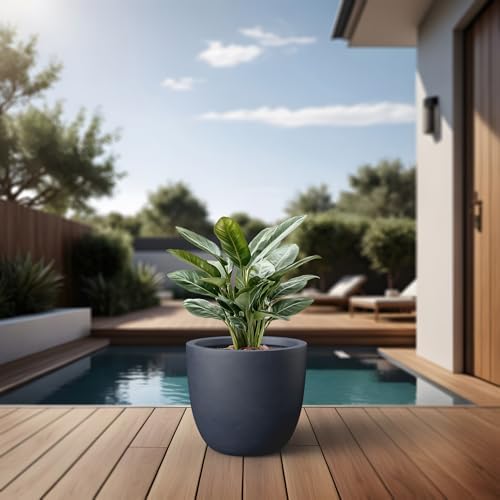 Kante Round Concrete Planter, Large Outdoor Indoor Garden Pots with Drainage Hole, 14-Inch Diameter Flower Pots for Patio, Garden and Home, Charcoal - Image 6