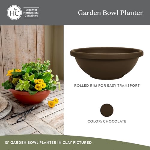 The HC Companies 20 Inch Shallow Garden Bowl Plant Pot with Drainage, Lightweight UV-Resistant Plastic Planters for Succulents, Herbs & More, 2-Pack Planters for Indoor Outdoor Home Decor, Chocolate - Image 2