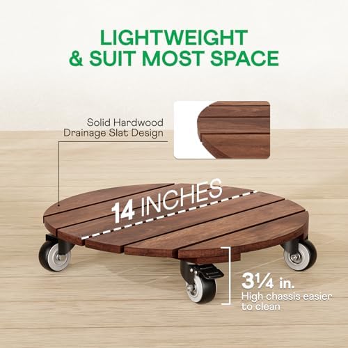 IDZO 2pack Wood Plant Caddy With Wheels Heavy Duty Red Brown, 264 Lbs Capacity, 12 Inch Acacia Hardwood Plant Roller, Plant Stand with 360° Lockable Wheels, Plant Caster for Heavy Objects Hauling - Image 6