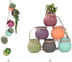 6 Pieces Pot Tied Rope Wall or Ceiling Mount Hanging Succulents Plant Flower Pot Multicolor Ceramic Indoor Decor Small Hanging Pots for Succulents Outdoor Indoor on Wall Ceramic - Image 6