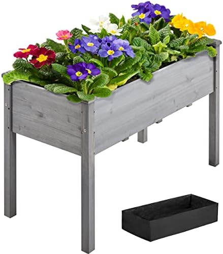 Yaheetech 1pc Raised Garden Bed Outdoor with Legs Horticulture Elevated Wood Planter Boxes w/Stable Rectangle Structure Standing Planter for Vegetables Flowers Herbs Planting,Gray by Yaheetech