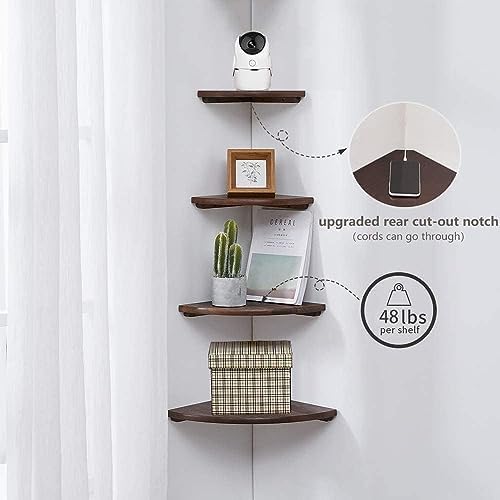 Corner Shelves, Floating Corner Shelf, Set of 2 16inch Solid Oak Wood Corner Wall Shelves, Round End with Wire Hole for Small Plant for Bedroom Kitchen, Living Room - Image 4