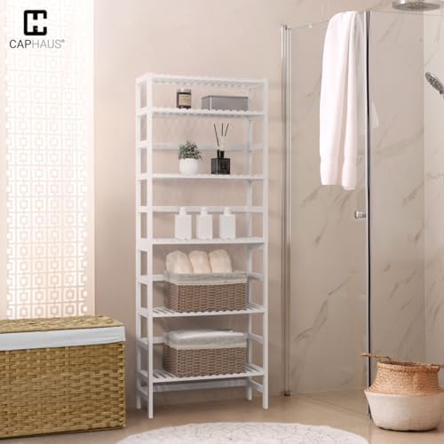Fencer Wire 6-Tier Bamboo Shelf, Bamboo Open Storage Bookcase with Adjustable Layer, Freestanding Plant Display Stand, Multifunctional Storage Rack Stand for Bathroom, Bedroom, Kitchen, Natural - Image 7