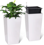 30" Tall Planter Set of 2, Heavy Duty High Planter Pots with Drainage Holes, Water Level Indicator & Removable Inner Bucket, Self Watering Planters for Indoor Outdoor Porch, Patio-White - Image 6