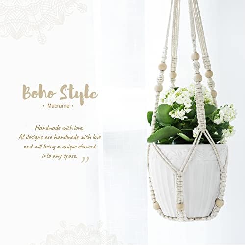 Mkono Macrame Plant Hanger and 3 Pack Macrame Plant Hangers with Self Watering Plant Pots Indoor Hanging Baskets Flower Pot Holders with Hooks No Tassels Different Size for Boho Home Decor - Image 3