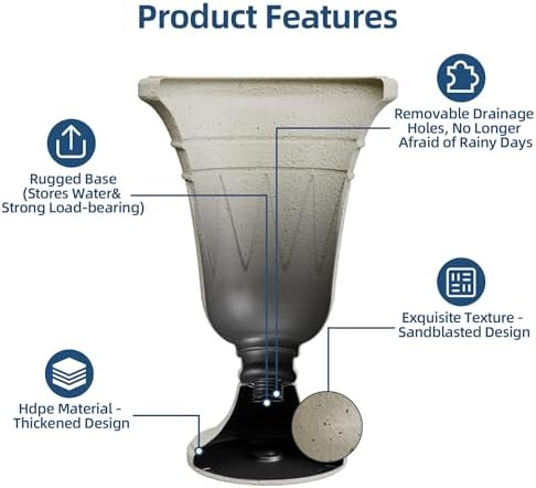 24" Tall Urn Planters for Outdoor Plants, Urns and Pedestal, Beige - Image 4
