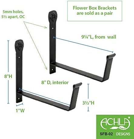Achla Designs SFB-02 Wall-Mount, 8 inch Flower Window Box Planter Brackets, 8-inch, Black (Pack of 6) - Image 2