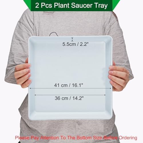 PATIKIL 16 Inch Plant Saucer Tray, 2 Pack PP Plastic Square Plant Saucer Flower Planter Drip Tray for Indoors Outdoors Patio Balcony, White - Image 2