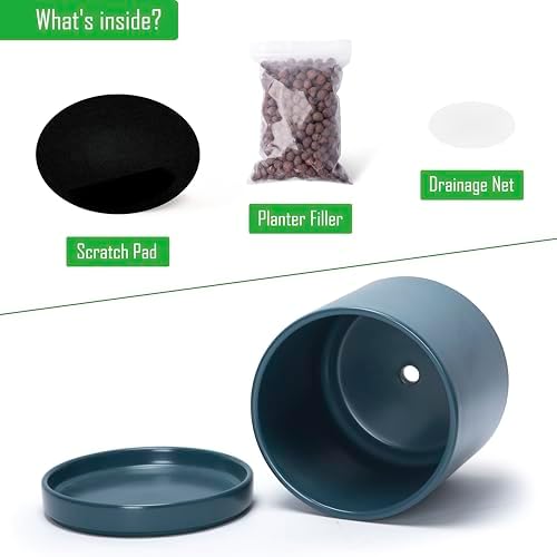 D'vine Dev 4.7 Inch & 6.5 Inch Ceramic Planter Pots for Plants with Drainage Hole and Saucer, Small Plant Pots Set, Teal, 94-G-S-9 - Image 4