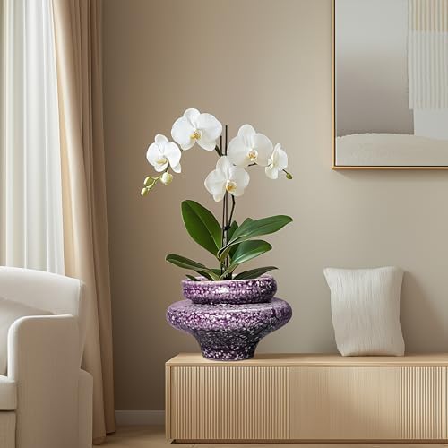 Ceramic Planters - 11 Inch Ceramic Pots for Plants with Drainage Hole, Decorative Planters for Indoor Outdoor, Unique Flower Pots, Garden Office House Decor, Gifts for Plants Lover, Purple - Image 5