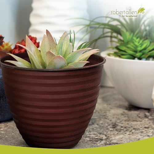 Headwind Woodsdale Collection Ironstone Planters for Outdoor Plants 8" Charcoal – Decorative Flower Pots for Patio, Garden, or Porch – Lightweight, Durable Metal Planters by Robert Allen - Image 3