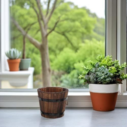Toddmomy 3pcs Carbonized Wood Planter Box, Small Wooden Flower Pots Whiskey Barrel Style, Rustic Indoor Outdoor Garden Plant Containers for Succulents and Cactus - Image 6