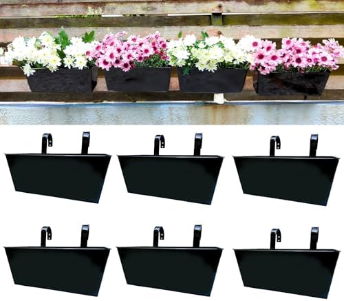 LaLaGreen Railing Planter Box (12 in, 6 Pack) Black Metal Window Fence Pots by L%C3%A1L%C3%A1Green