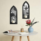 ZEXUIRU 2 Set Rustic Candle Sconces Living Room Bedroom Entryway Wood Mirrored, Farmhouse, Carved Frame Wall-Mount Wooden Candle Holders Wall Decor Hanging Handmade Holder - Black - Image 6