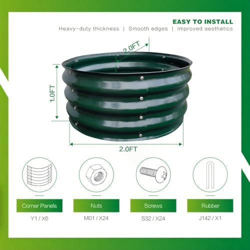 GARDMAX 2x2x1FT Galvanized Round Raised Garden Bed Kit, Metal Planter Boxes Outdoor with Easy Assembly, Large Garden Bed for Vegetables, Fruits, Flower, Herbs Dark Green - Image 4