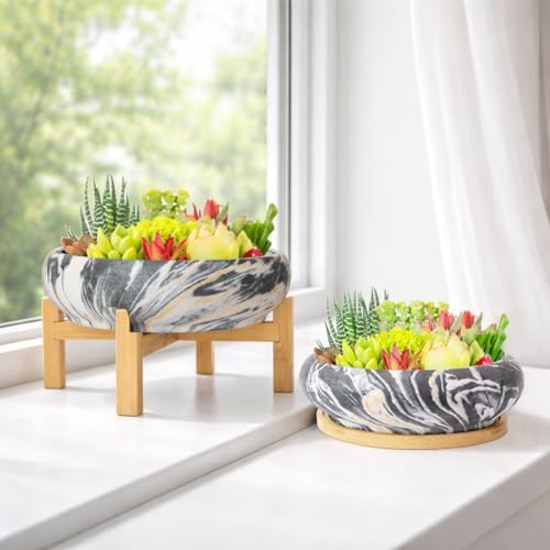 Succulent Pots- 7.3/10 Inch Large Bonsai Pots with Drainage Tray Set of 2 - Image 6