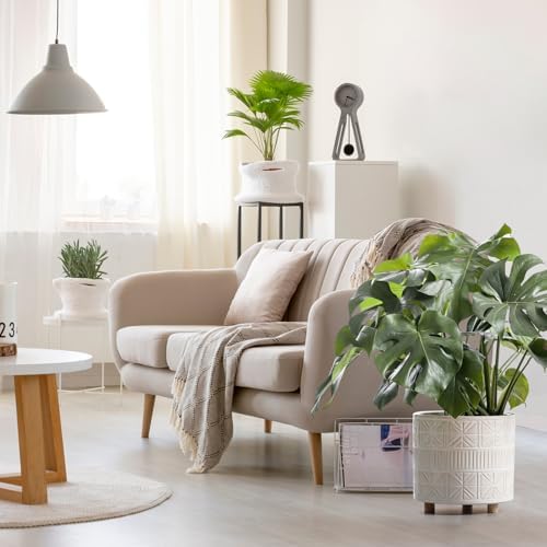 Ceramic Plant Pot with Foots: 10 Inch Planter with Wooden Legs - Large Pots for Indoor Plants - Modern Flower Pot for Home Office Patio Garden Windowsill - Image 4