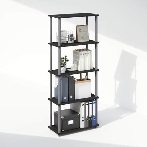 Furinno Turn-N-Tube Book Shelf, 5-Tier Bookshelf, Bookcase with Multipurpose Compact Display Rack, 11.6 x 23.6 x 57.4, for Living Room, Bedroom, Home Office, Black/Grey by Furinno-FitsYourSpaceFitsYourBudget