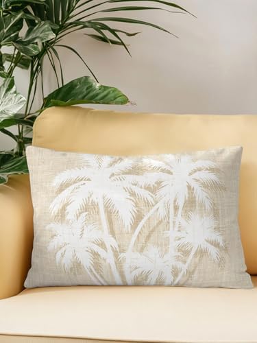 Outdoor Pillow Waterproof 1 Pack, Tropical Palm Tree Patio Throw Pillows for Couch Bed Sofa with Insert, Vintage Beige Exotic Botanical Plants Decorative Travel/Reading/Camping Pillow Set 12x20 Inch - Image 2