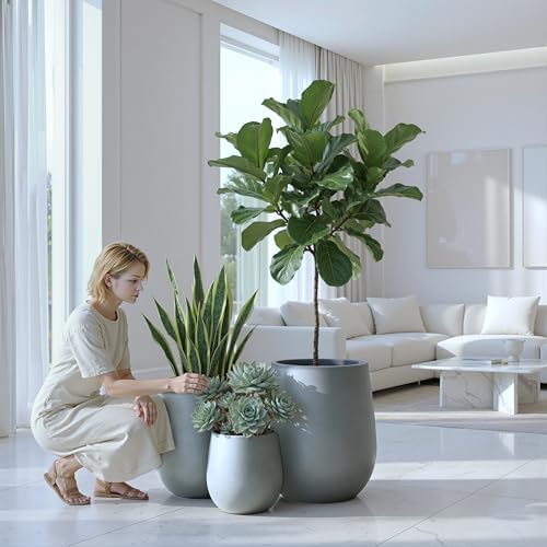 DTY Premium Mt Wilson Tall Tapered Fiberstone Planter for Indoor Outdoor Use, Modern Large Olive Tree Pot with Drainage Hole, Includes 2 Coco Mats. Gray, Medium 15'' D x 16.7” H. 11.2” Pot Opening - Image 7