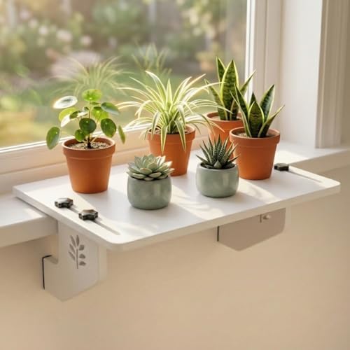 Set of 2 Window Sill Plant Shelves, 17''x13‘’ Window Sill Extender, Heavy-Duty Solid Wood Window Shelf for Plants, Renter Friendly No Drilling/Damage, Holds Up to 30 LBS (2, White) by Unknown