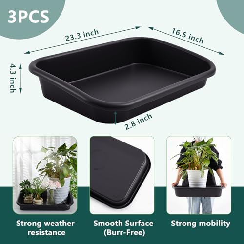 Vesici 3 Pcs Garden Tidy Trays Potting Tray for Seeding Growing, Black - Image 3