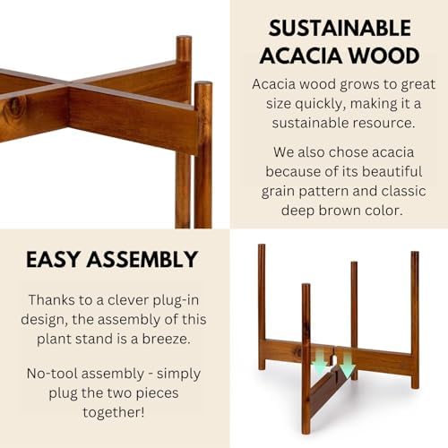 Fox & Fern Mid Century Plant Stands for Indoor Planters, Acacia, 14.9 Inch - Image 4