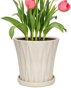 8.3 Inch Ceramic Planters with Drainage Hole and Saucer,Indoor Outdoor Large Flower Pots, Garden Pot for Plant Lovers (White) by Unknown