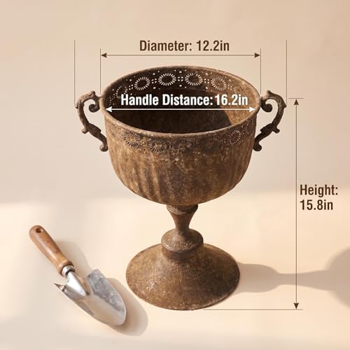 Vintage Urn Planter with Embossed Pattern, Decorative Bronze Finish Flower Pot, Classic Round Plant Pot for Outdoor Indoor Home Garden Patio Front Porch Entryway（16.2 * 12.2 * 15.8） - Image 2