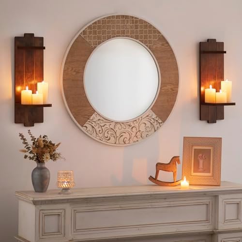 Large Wall Candle Sconces Set of 2: Wood Shelf Distressed Brown - Image 2