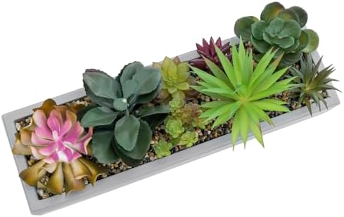 MyGift 15 Inch Assorted Artificial Succulent Arrangement Gray Clay Tray - Image 6