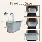 8 Pack 12" Galvanized Hanging Railing Planters with Hooks and Drainage - Image 5