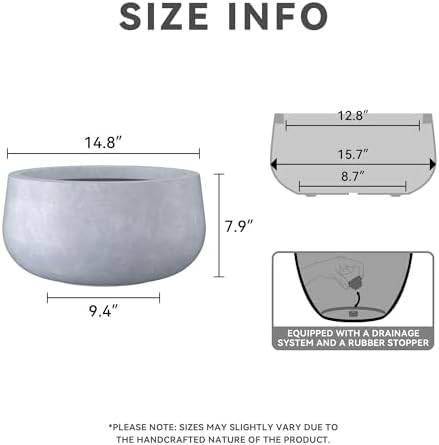 Kante Accent Round Bowl Blue Gray Concrete Planter 16" Dia, Outdoor - Image 6