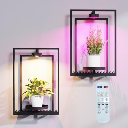 Shineled Wall Plant Holder, Indoor Plants Holders with Remote Grow Lights, Plant Shelves Hanging Planters, Framed Plants Holder for Living Room, 2 Pack by Shineled
