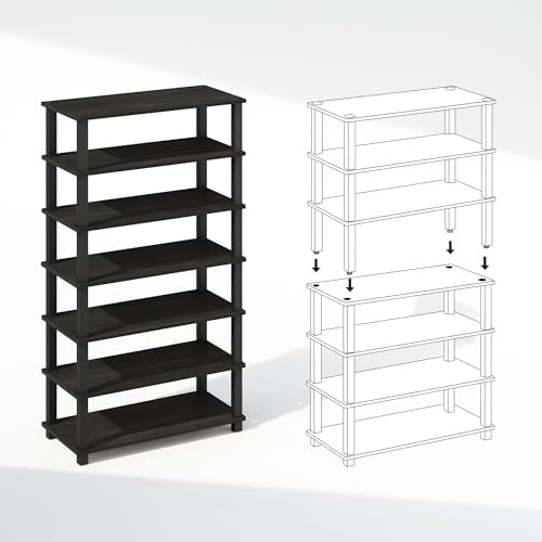 Furinno Turn-N-Tube Storage Shelves Set of 2, 4-Tier Stackable Standing Shelf, Open Corner Shelf, for Organization and Storage, Living Room, Garage, Home Office, Espresso - Image 4