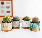 4 pcs 4 Inches Ceramic Marbleizing Style, Big Planters with Bamboo Trays (Colorful) - Image 5