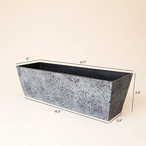 LA JOLIE MUSE Window Boxes Planters, Rectangular Plastic Planter for Indoor and Outdoor, Minimalist Chic Trapezoid-Shaped Succulent Planter, Rock Gray, Set of 2, 21.7 x 6 x 5.8 inches - Image 6