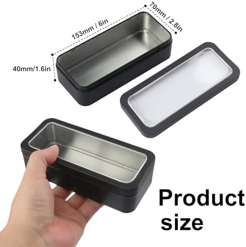18 PCS 6 in Rectangular Metal Tin Box with Window, 6 x 2.8 x 1.6 Inch Rectangular Tin Boxes with Lids, Rectangle tin Cases for Office Supplies, School, DIY Crafts & Home Organization(Black) - Image 2