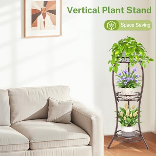 iDavosic.ly 3 Tier Metal Plant Stand Outdoor Indoor, 34 Inch Tall, Bronze - Image 6