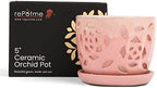 rePotme Orchid Pot - 5 inch Floral Cutout Ceramic Orchid Pot with Holes (Cream Over Cotton Candy) - Includes 5 inch Slotted Pot Liner - Image 2