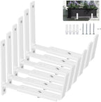 Y&M 6 Pack Adjustable Planter Brackets (6 to 12.5 in), Universal Window Box Brackets, Heavy Duty Iron Flower Box Wall Mounting Hooks for Balcony, Fences, Patio, and Garden - White by YM